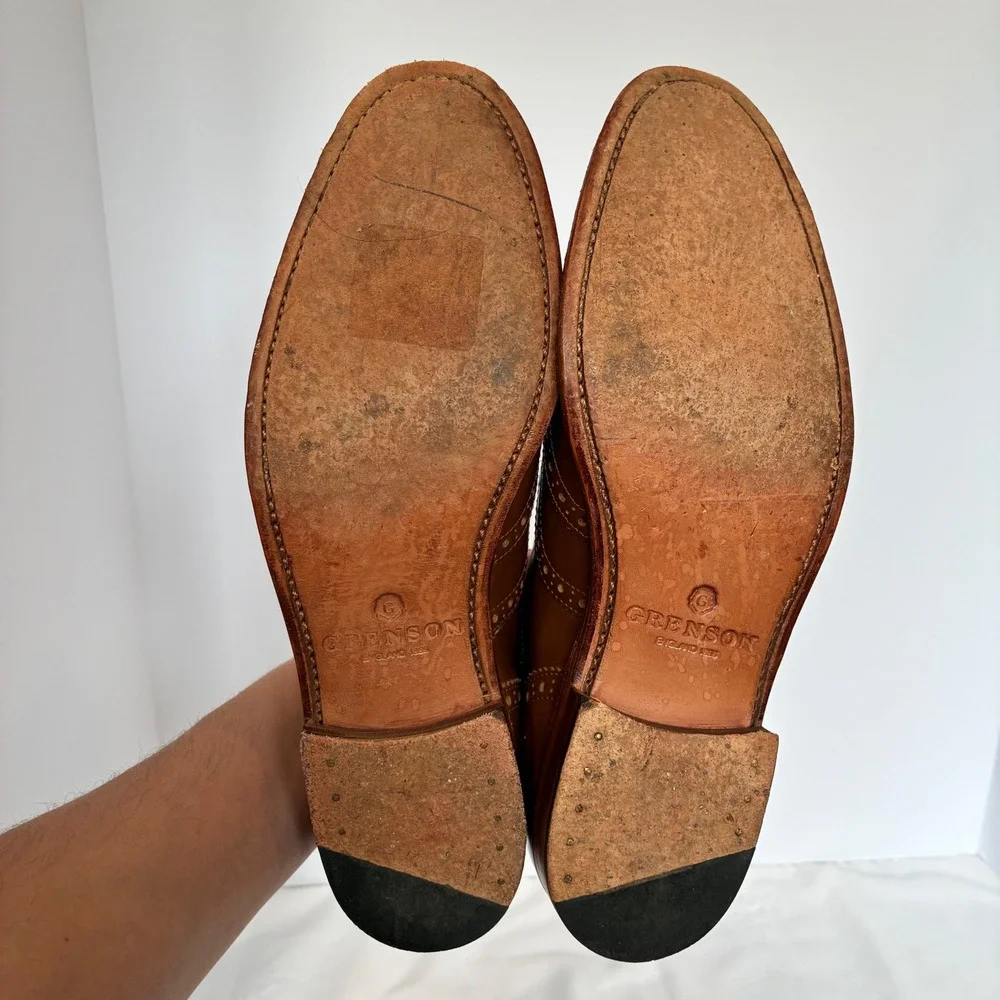Grenson Wingtip Oxford 7 Brown Leather Brogue Lace Up Dress Shoes Preppy Classic